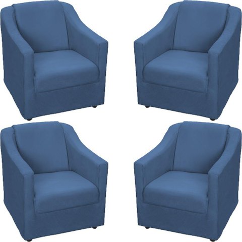 Kit 4 Poltronas Mila Pé de Plástico Cromado - Azul-marinho Suede
