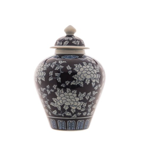 Potiche Vaso Decorativa em Porcelana Azul e Branco para Sala Quarto Eventos - 34x23cm