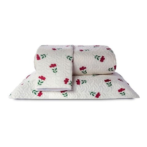 Cobre Leito Basic Casal Queen 3 Peças Floral Vermelho