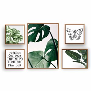 Quadros Canvas Decorativos Composição Ii - Moldura Natural 5 Quadros