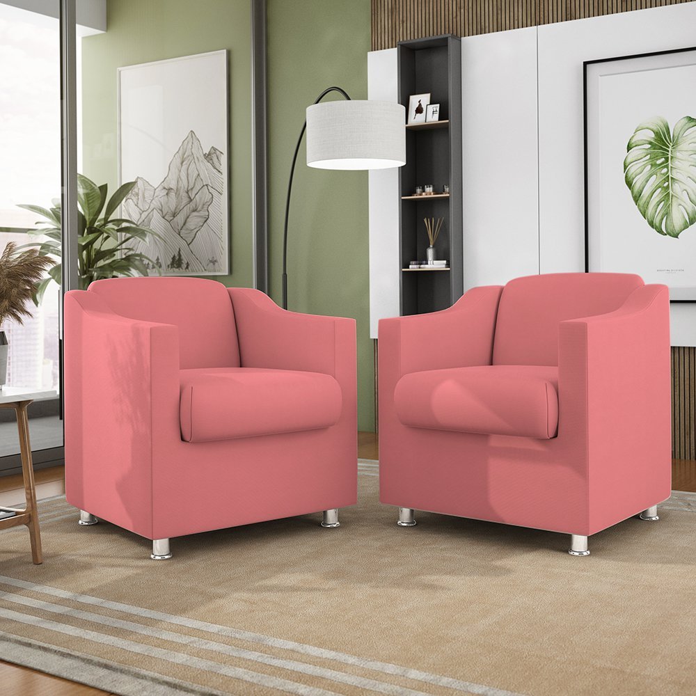 Kit 2 Poltronas Decorativas Reforçada Consultório Sala Suede Cor:Rosa - 1