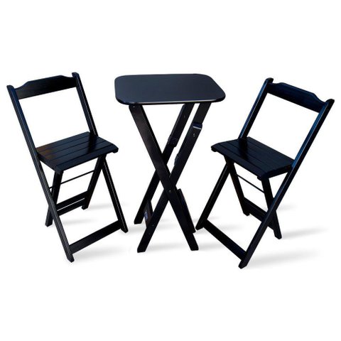 Jogo de Mesa Bistro com 2 Cadeiras Dobravel para Bar e Restaurante - Preto - Cor: Preto