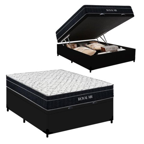 Cama Box com Baú Casal 138cm Royal Air Molas Ensacadas Sintético Preto Royal