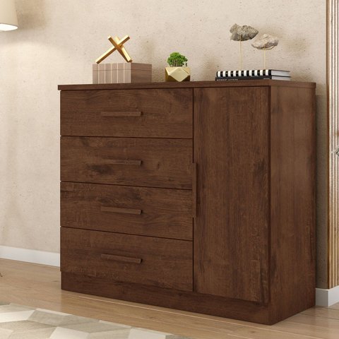 Cômoda Sapateira Genova Plus 1 Porta 4 Gavetas Marrom/Jacaranda