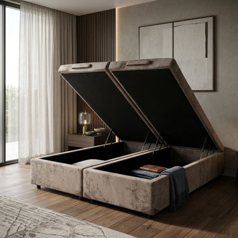 Base Cama Box Baú Premium Revestida em Linho King:Marrom
