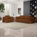 Ver imagem 2 de Kit Poltrona e Sofá Bloom 180cm 02 Lugares com Pés de Madeira Bouclê Terracota - Desk Design