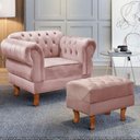 Ver imagem 2 de Kit Poltrona e Puff Chesterfield Elisabeth Encanto Veludo Rosa