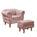Ver imagem 1 de Kit Poltrona e Puff Chesterfield Elisabeth Encanto Veludo Rosa