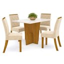 Ver imagem 1 de Mesa de Jantar Danielly 120 Cm Tampo Reto com Vidro Nature Off White e 4 Cadeiras Vita Linho - Henn