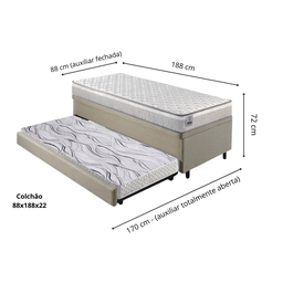Bicama Box Baú Solteiro Linho Bege 88x188 com Colchão Hanover Molas Ensacadas Inducol - 2