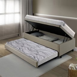 Bicama Box Baú Solteiro Linho Bege 88x188 com Colchão Hanover Molas Ensacadas Inducol - 3