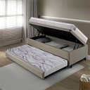 Ver imagem 3 de Bicama Box Baú Solteiro Linho Bege 88x188 com Colchão Hanover Molas Ensacadas Inducol