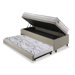 Bicama Box Baú Solteiro Linho Bege 88x188 com Colchão Hanover Molas Ensacadas Inducol - 4