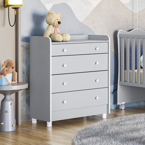 Comoda com Trocador para Quarto Infantil Doce Sonho - Cinza Acetinado