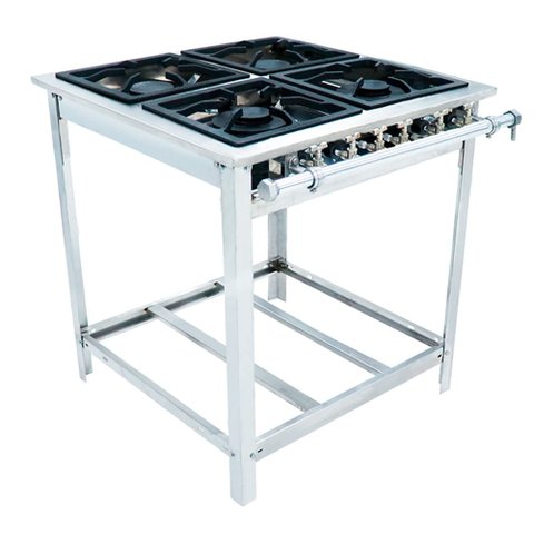 Fogão Industrial Baixa Pressão Extra Inox - 4 Queimadores: 2 Simples 2 Duplos - Venâncio Gás Glp