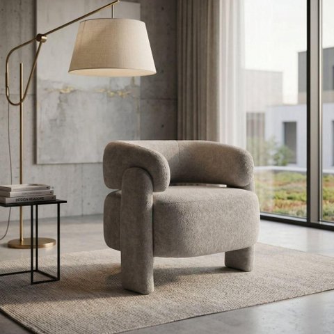 Poltrona Luna Moderna Linho com Courino Espuma D23 Creme Divani