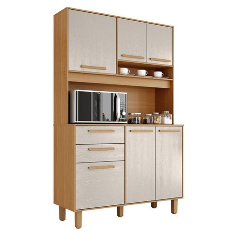 Armário para Cozinha Kit Prime 120 Cm 6 Portas 2 Gavetas Cinamomo Areia Fosco - Zanzini