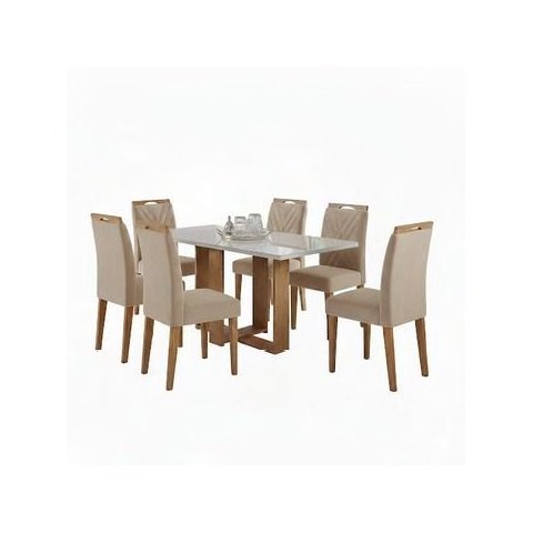 Conjunto de Mesa Hana com 6 Cadeiras Gol 1,60x80 Mel- Off White/bege