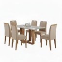 Ver imagem 1 de Conjunto de Mesa Hana com 6 Cadeiras Gol 1,60x80 Mel- Off White/bege