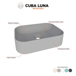 Cuba de Apoio para Banheiro em Mármore Sintético Luna Cinza - Cozimax - 3