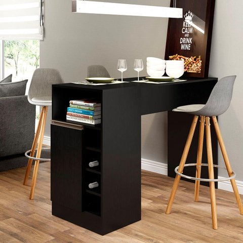 Bancada Ilha de Cozinha Preta Tx 140 cm Adega 01 Porta MDP 0535 - Prime