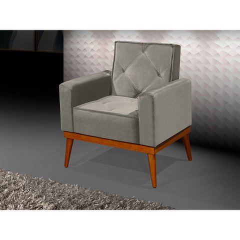 Poltrona Decorativa Florença Pés em Madeira Maciça Estofado Veludo - Bege