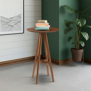 Mesa Bistrô Alta Redonda Sila Base Madeira Maciça Imbuia