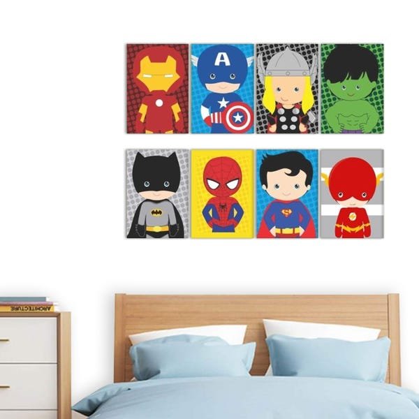 Quadros Super Heróis Marvel Decorativo Infantil 8 Peças - 1