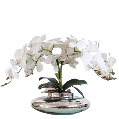 Arranjo Grande 50cm 4 Flores de Orquídeas Real Branca Vaso