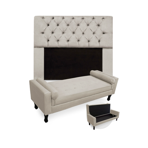 Jogo com Cabeceira Mirage + Recamier Baú Fenix Solteiro 90 cm Suede Bege