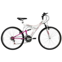 Bicicleta Track & Bikes, Aro 26, 18 marchas, Dupla Suspensão, Branca com Rosa - TB200W - 1