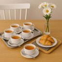 Ver imagem 5 de Kit 6 Xícaras com Pires Tramontina Maria Augusta Porcelana 250ml Chá Café Servir