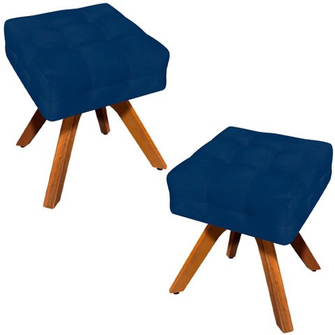 Kit 2 Puffs Decorativos Base Giratória Karen Suede Azul Marinho - Gran Belo