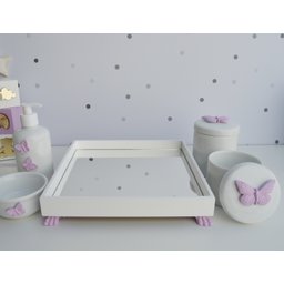 Kit Higiene Porcelana Bebê Banho Cuidado Quarto Meninas Maternidade K014 Borboleta - Lilás - 2