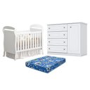 Ver imagem 1 de Berço Americano Danny Branco Acetinado Reller e Cômoda Infantil Americano Branco Hp e Colchão