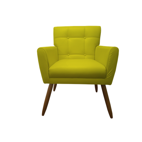 Poltrona Decorativa Onix Couro Amarelo Pés Madeira Mz Decor