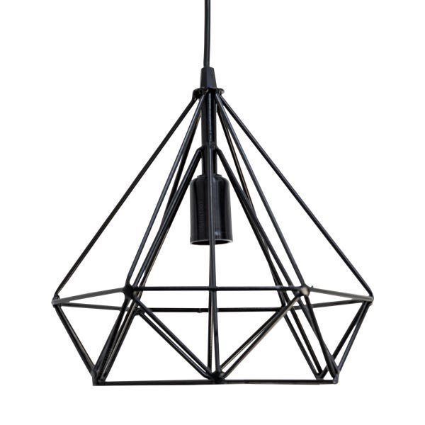 pendente aramado poptem diamante grande preto metal 23cm sala lustre metal sala - 2