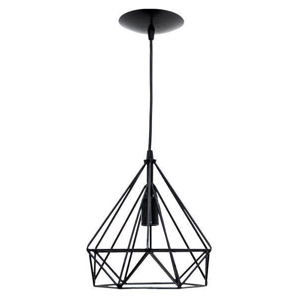 pendente aramado poptem diamante grande preto metal 23cm sala lustre metal sala