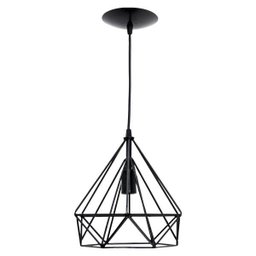 pendente aramado poptem diamante grande preto metal 23cm sala lustre metal sala - 1