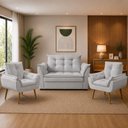 Ver imagem 1 de Sofá Conjunto Poltrona e Sofá Pequeno 2 Lugares Fixo 140cm Cinza