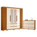 Ver imagem 1 de Guarda Roupa Casal Doble com Espelho 06 Portas e Cômoda Duetto 10 Gavetas Cinamomo Off White - Mó