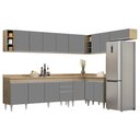 Ver imagem 1 de Armário de Cozinha Modulado de Canto 8 Peças Cp26 Balcão com Tampo Castanho/cinza - Lumil Lumil Móve