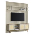 Ver imagem 2 de Rack com Painel Ripado e Prateleira 200cm para Sala 100% Mdf Cor:louro e Luna com Preto