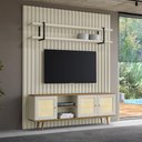 Ver imagem 1 de Rack com Painel Ripado e Prateleira 200cm para Sala 100% Mdf Cor:louro e Luna com Preto
