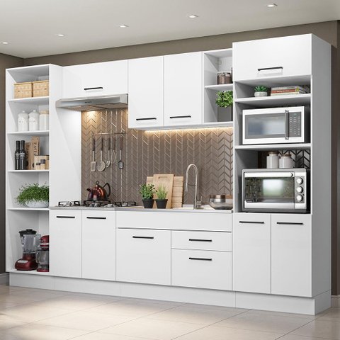 Armário de Cozinha Completa 330cm Branco Agata Madesa 02