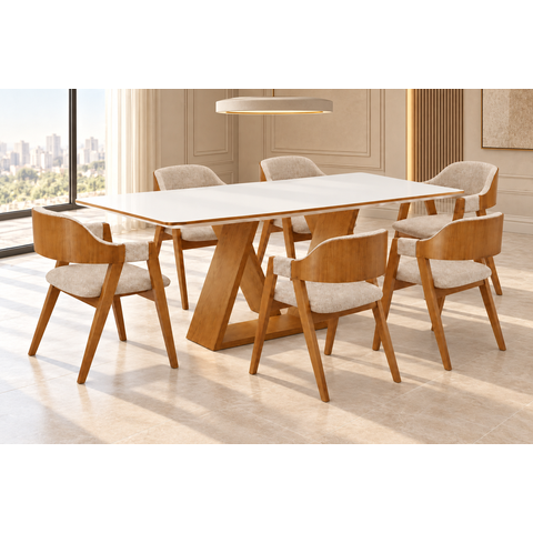 Sala de Jantar 6 Cadeiras Mesa 2x1 Europa - Imperial:Linho Bege