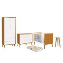 Ver imagem 1 de Dormitório Infantil Theo 2 Portas, Cômoda 6 Gavetas, Berço, Mesa de Canto Branco/Savana com Pés
