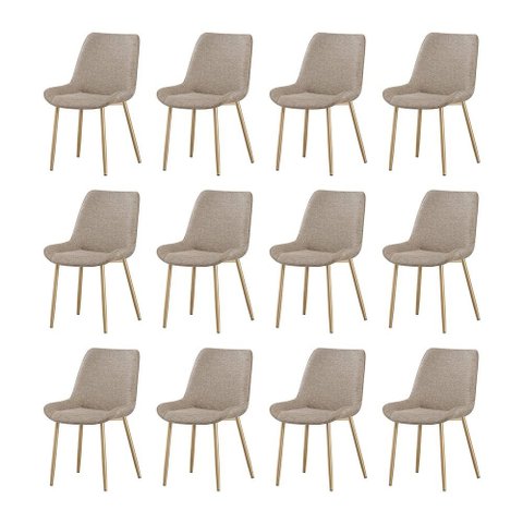 Kit 12 Cadeiras de Jantar Lara Estrutura em Aco Carbono Cor Bronze Estofado em Linho Conforto Bege