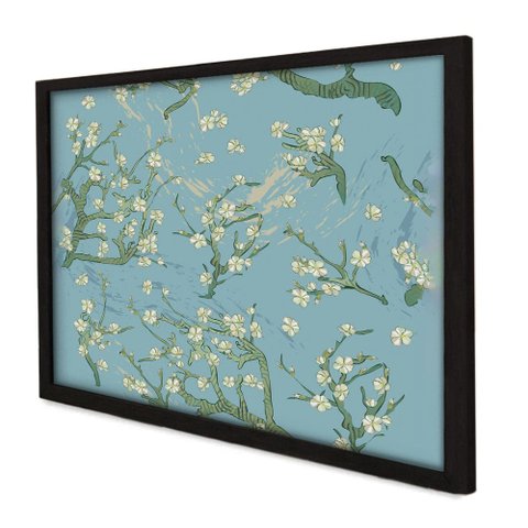 Quadro Decorativo Amendoeira em Flor Van Gogh em Moldura Caixa Tacolado Moldura Trad 1cm Preta com V