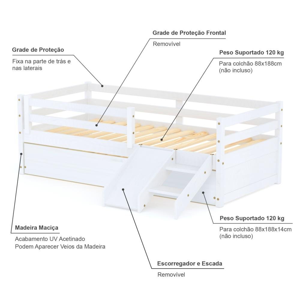 Bicama Solteiro Slim Rb e Mini Escada/escorregador Branco Housin - 4